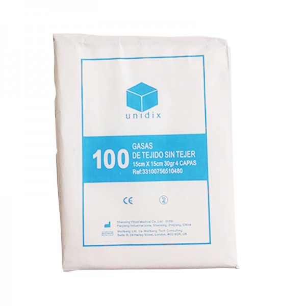 Gasas de tecido sem tecer Unidix de quatro capas 100 unidades (15cm x 15cm x 30gr)
